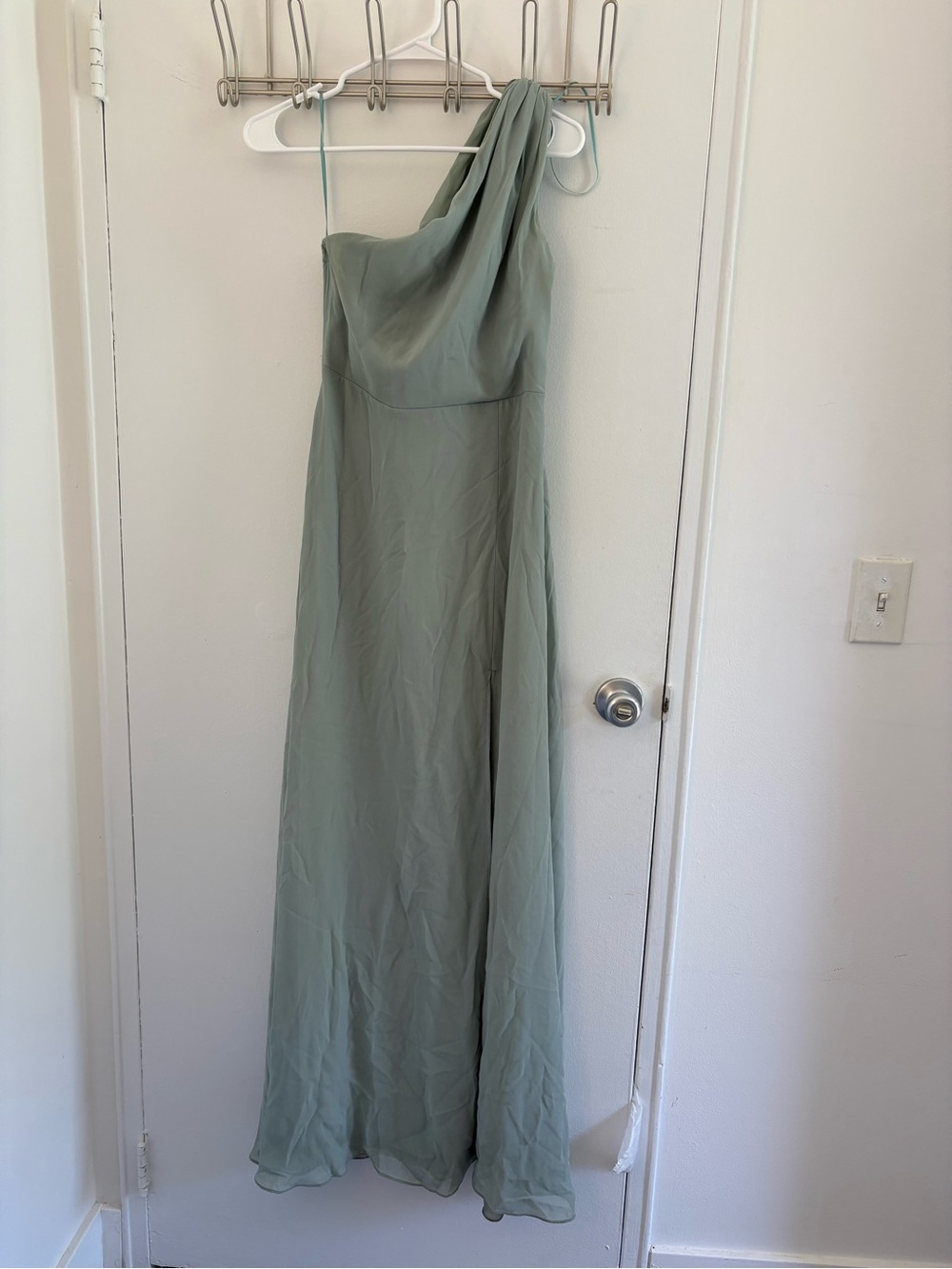 One-Shoulder Sage Green Bridesmaid Dress - Birdy Grey